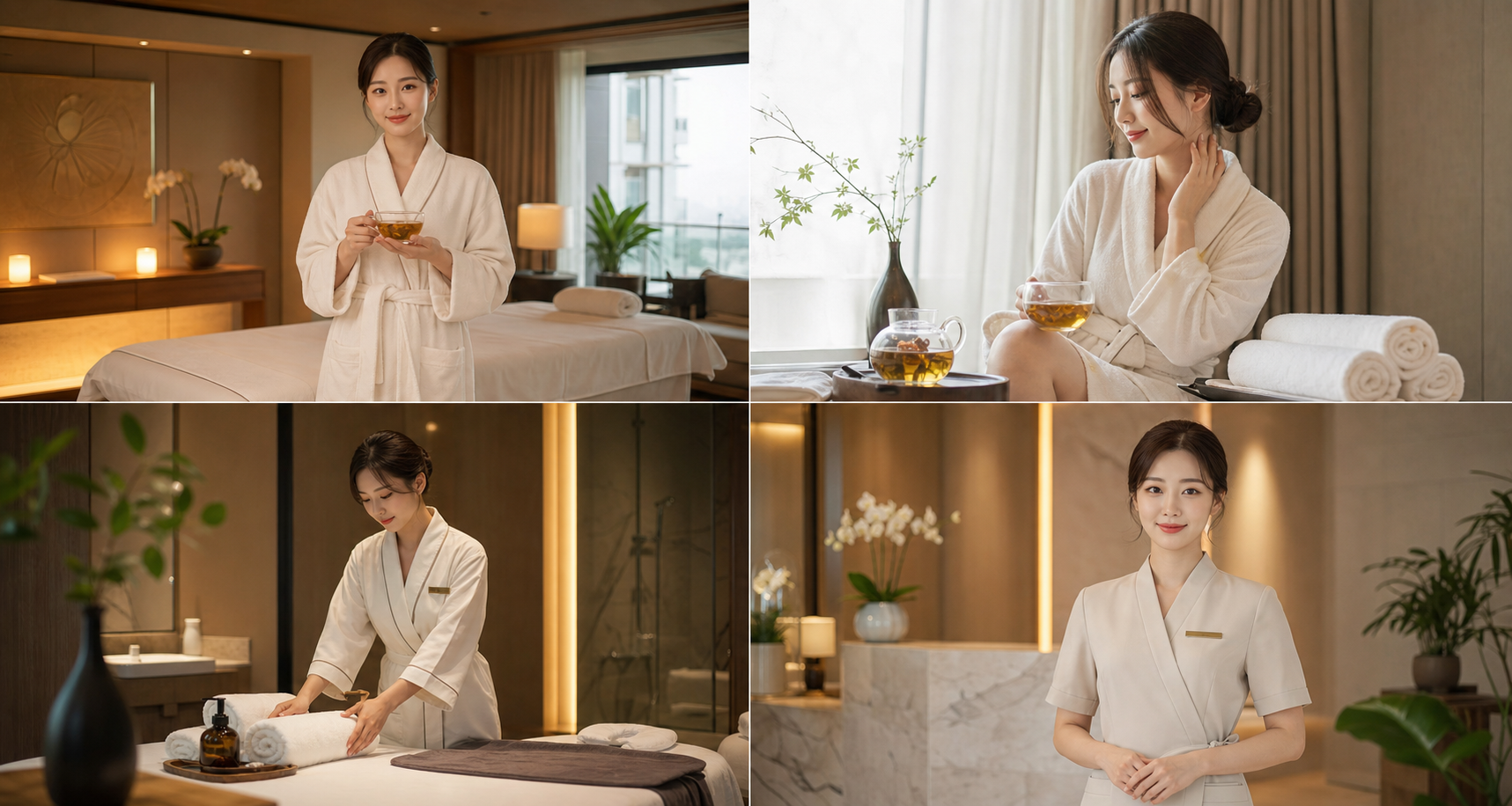 Premium wellness tea and towel setup for travel recovery care